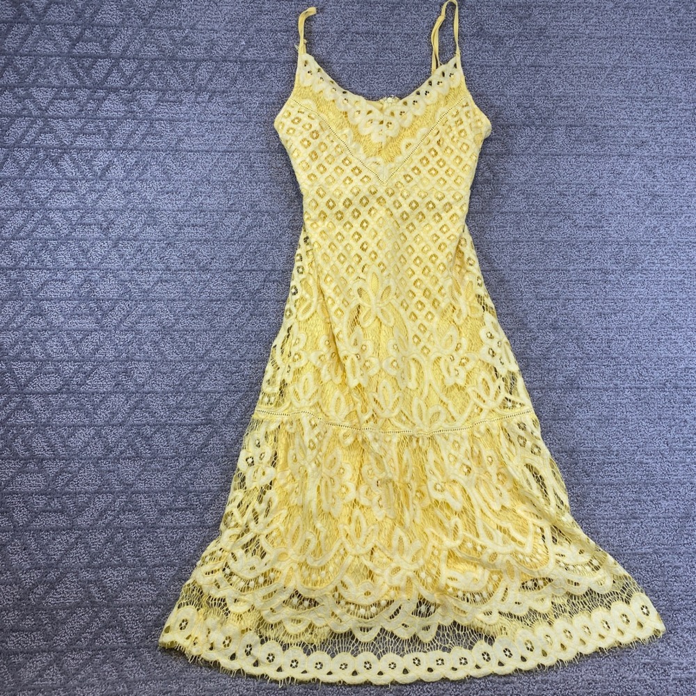 Lush‎ Yellow Lace Spaghetti Strap Midi Dress Casual Party Summer Medium